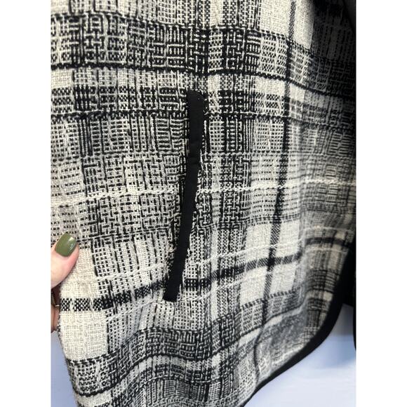 Cynthia Rowley Women Black White Plaid Cardigan Coat Wool Blend 3X Old Money - Picture 3 of 9